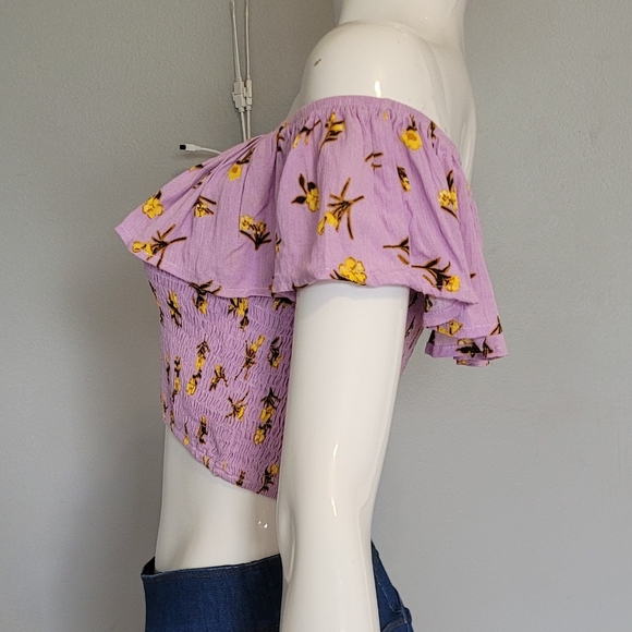 Francesca's Floral OTS Crop Top, BNWT, Size L - Picture 4 of 6